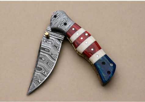 Damascus pakkawood USA pocket knife